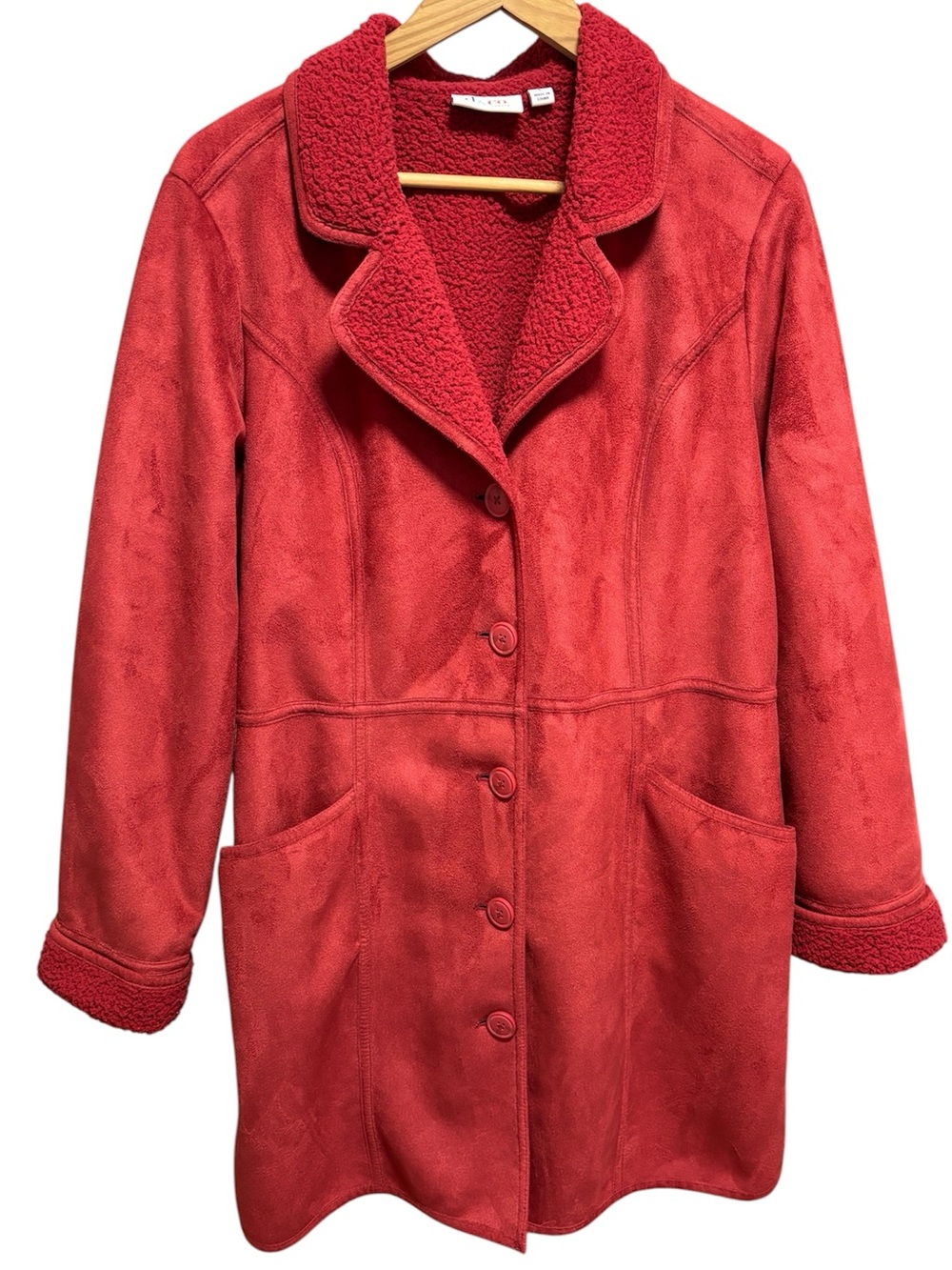 Denim & Co faux suede sherpa lined coat size large